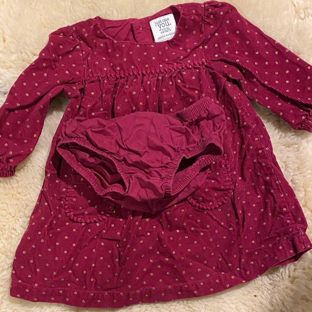 Carter's Burgundy Dress with Gold Polka Dots